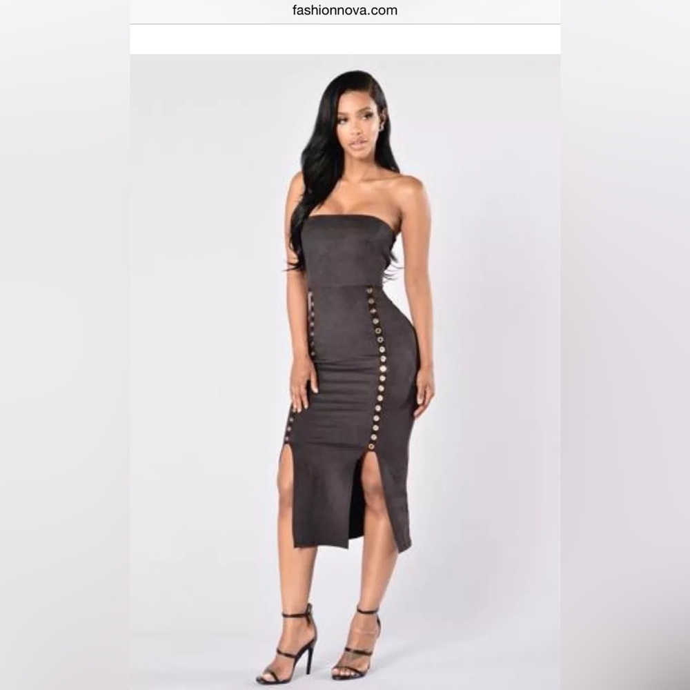 Small fashion nova suede like material charcoal gray dress